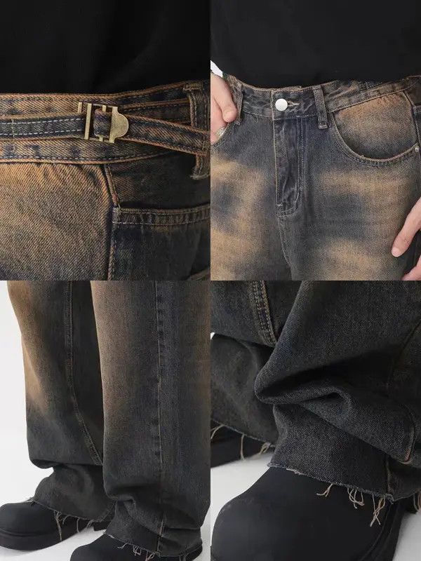 VIBE Vintage Distressed Straight High Street Wide-Leg Jeans Size US 32 / EU 48 - 8 Thumbnail
