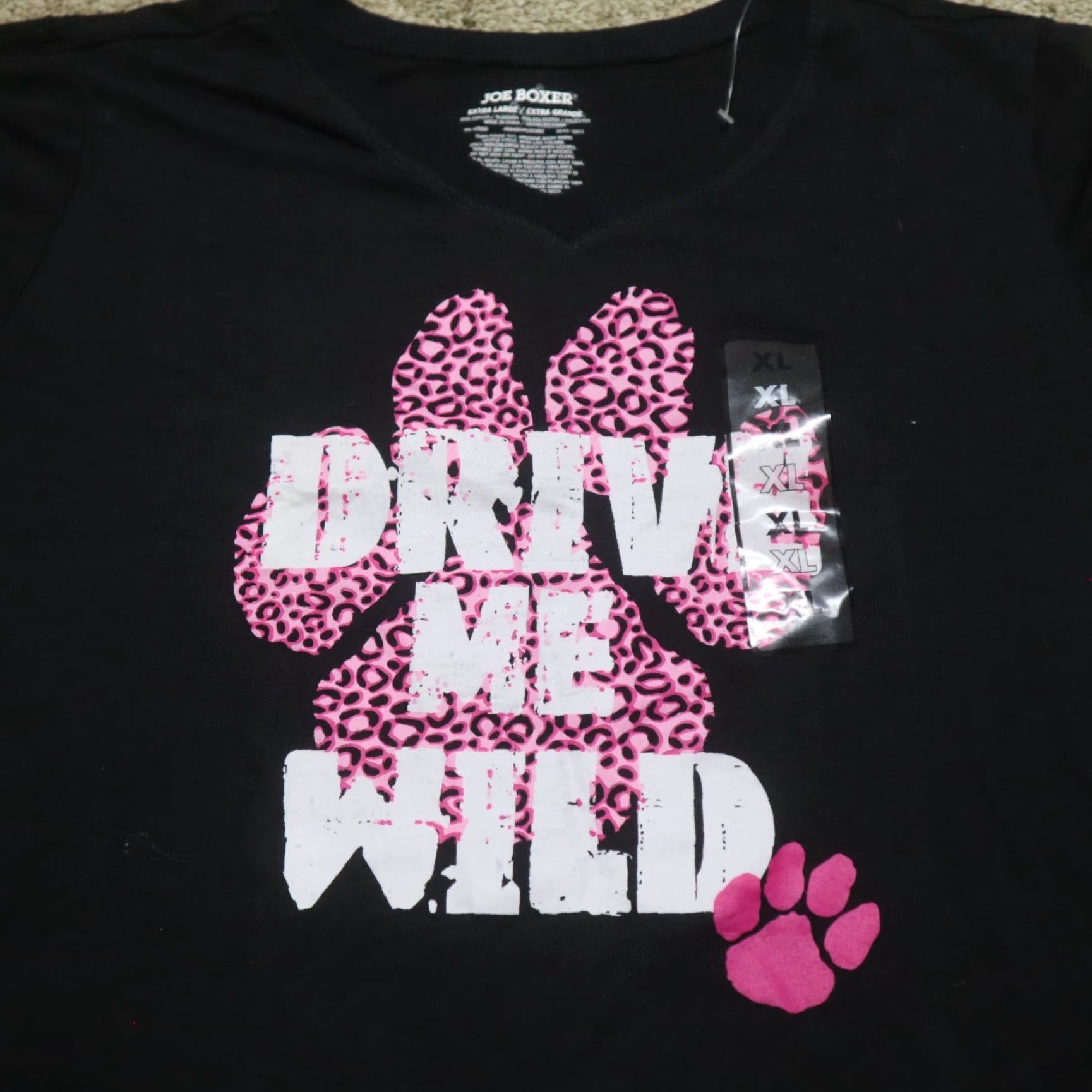 Joe Boxer Joe Boxer Shirt Women's XL Black Drive Me Wild Dog Paw T-Shirt Short Sleeve Womens XL Black Shirt 90s? Size XL / US 12-14 / IT 48-50 - 2 Thumbnail