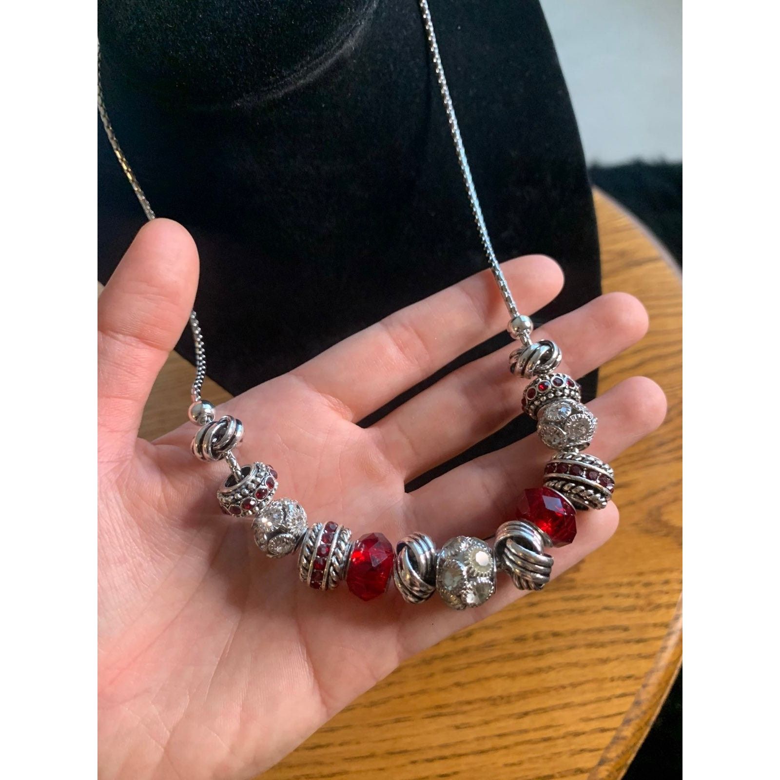 Other Beaded Charm Necklace Redand Silver Color Size ONE SIZE - 3 Thumbnail