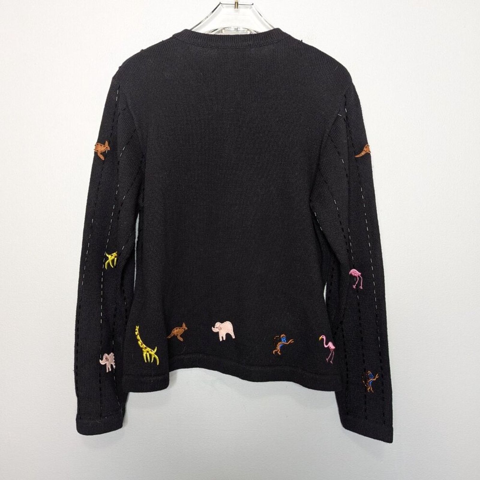Vintage Vintage Berek Black Long Sleeve Beaded Zoo Animals Cardigan Size M / US 6-8 / IT 42-44 - 2 Thumbnail