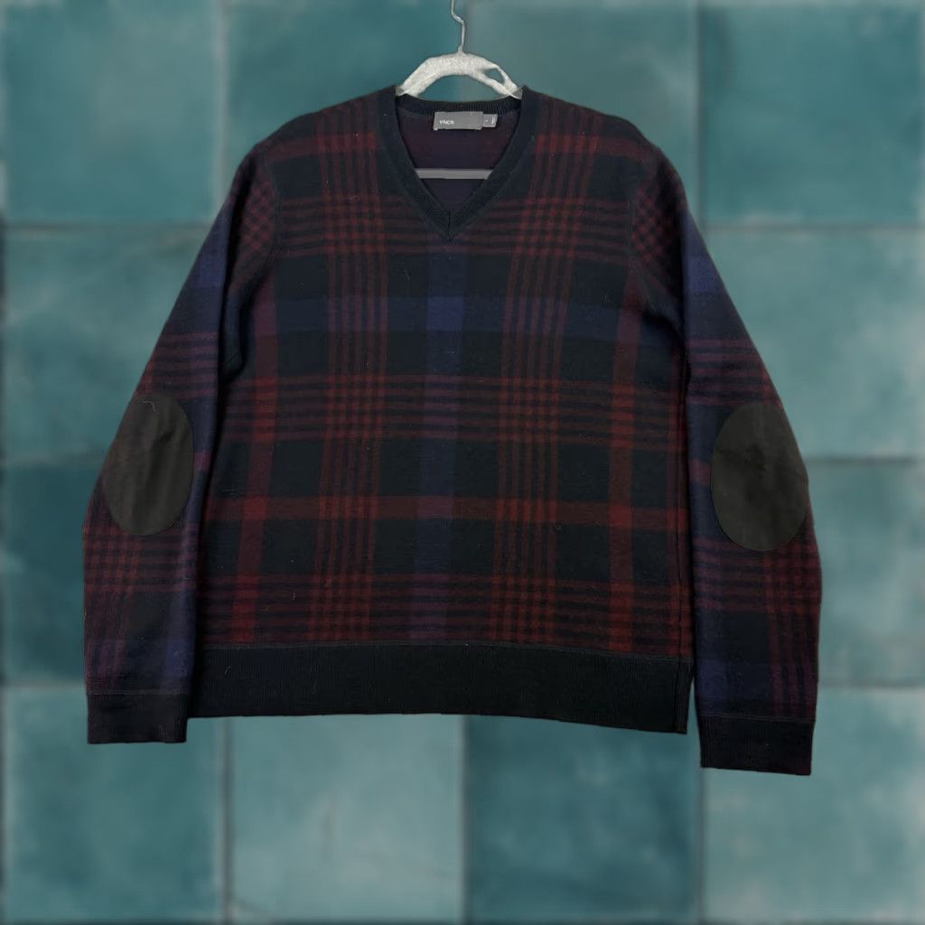 Vince Men’s Wool Cashmere Sweater Pullover Crew Neck Plaid Size L Blue Vintage No