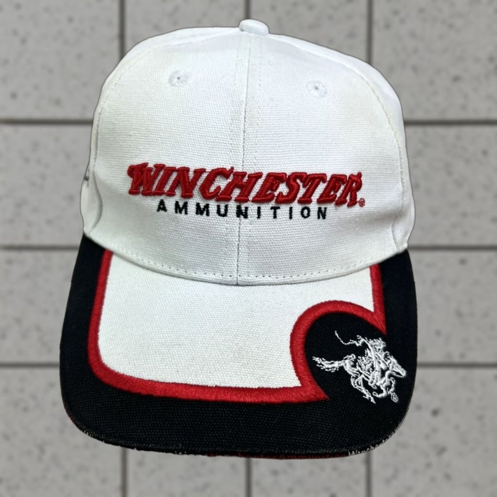 Vintage VINTAGE Winchester Ammunition Hat White Red Black Cap Adjustable Baseball Cap Men One Size White Cotton Size ONE SIZE - 1 Thumbnail