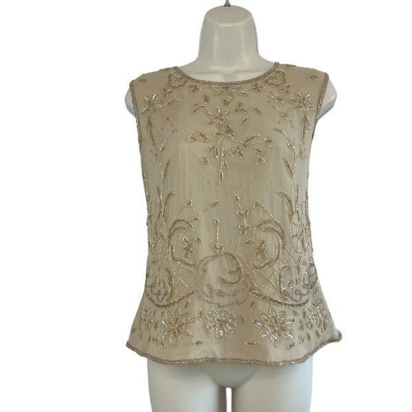 Vintage Vintage Adrianna Papell gold silk beaded blouse Size L / US 10 / IT 46 - 1 Thumbnail