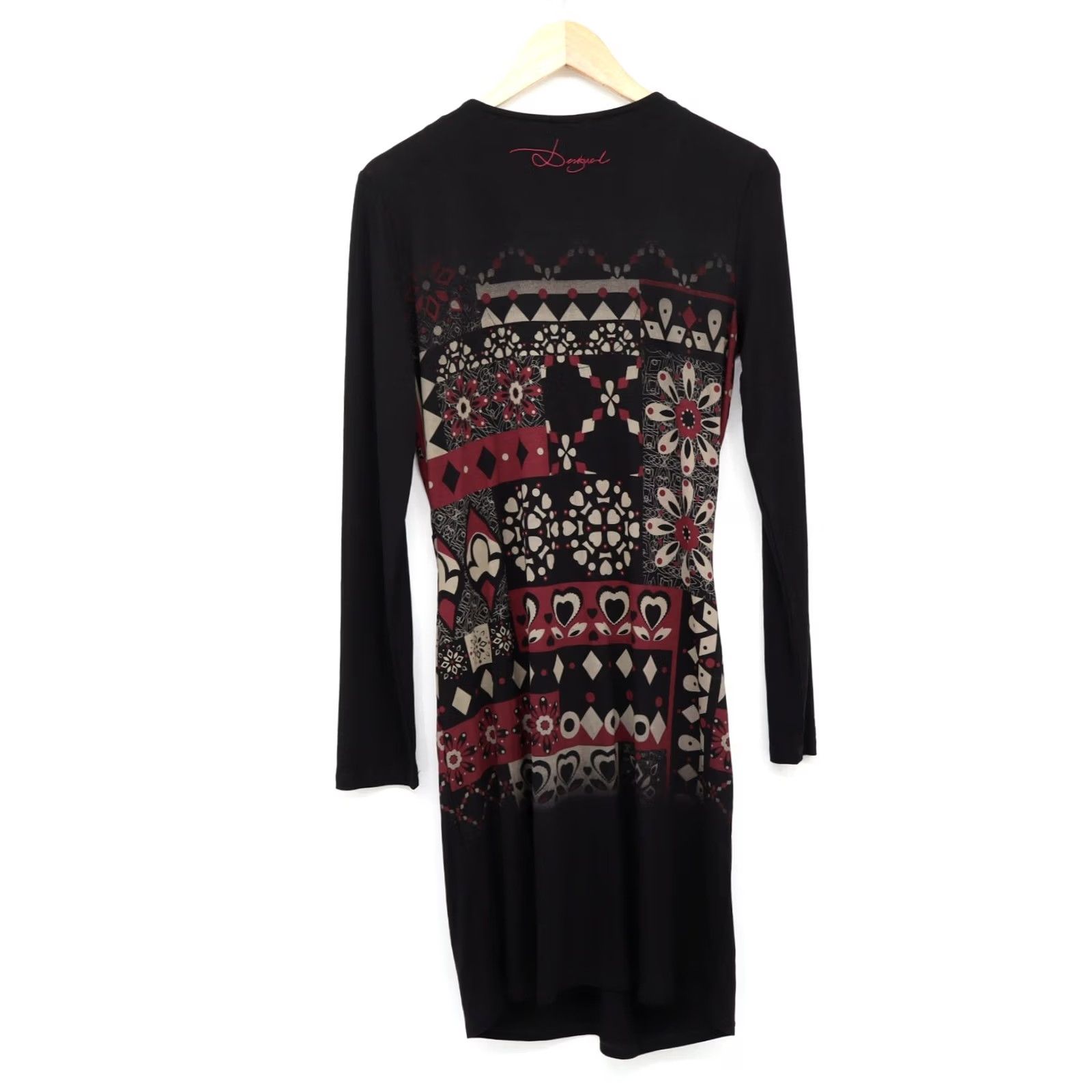 Desigual Desigual Women's V-Neck Long Sleeve Messina Hembrey Collection Black Size L Casual Shirt Dress Sheath Floral Logo Fashion Size L / US 10 / IT 46 - 2 Thumbnail