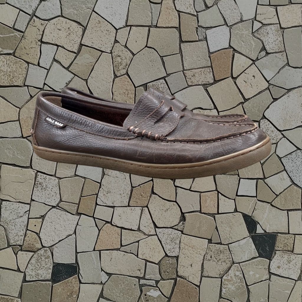 Cole Haan Loafer Mens 10m Brown Pebbled Leather Penny Slip On Moc Toe C13434, Men's