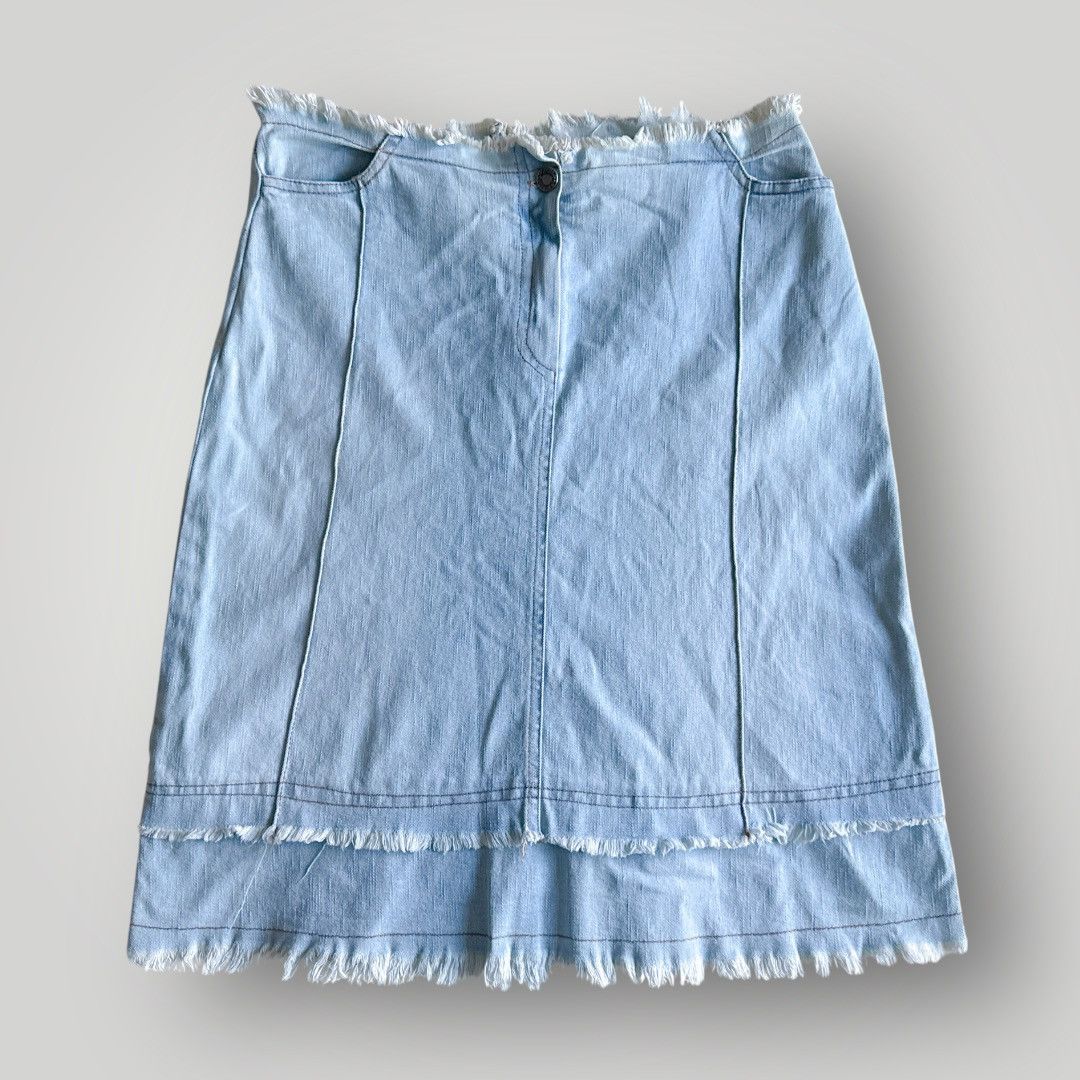 Other Low Rise Deconstructed Denim Midi Skirt y2k Italy Size 32" / US 10 / IT 46 - 2 Thumbnail