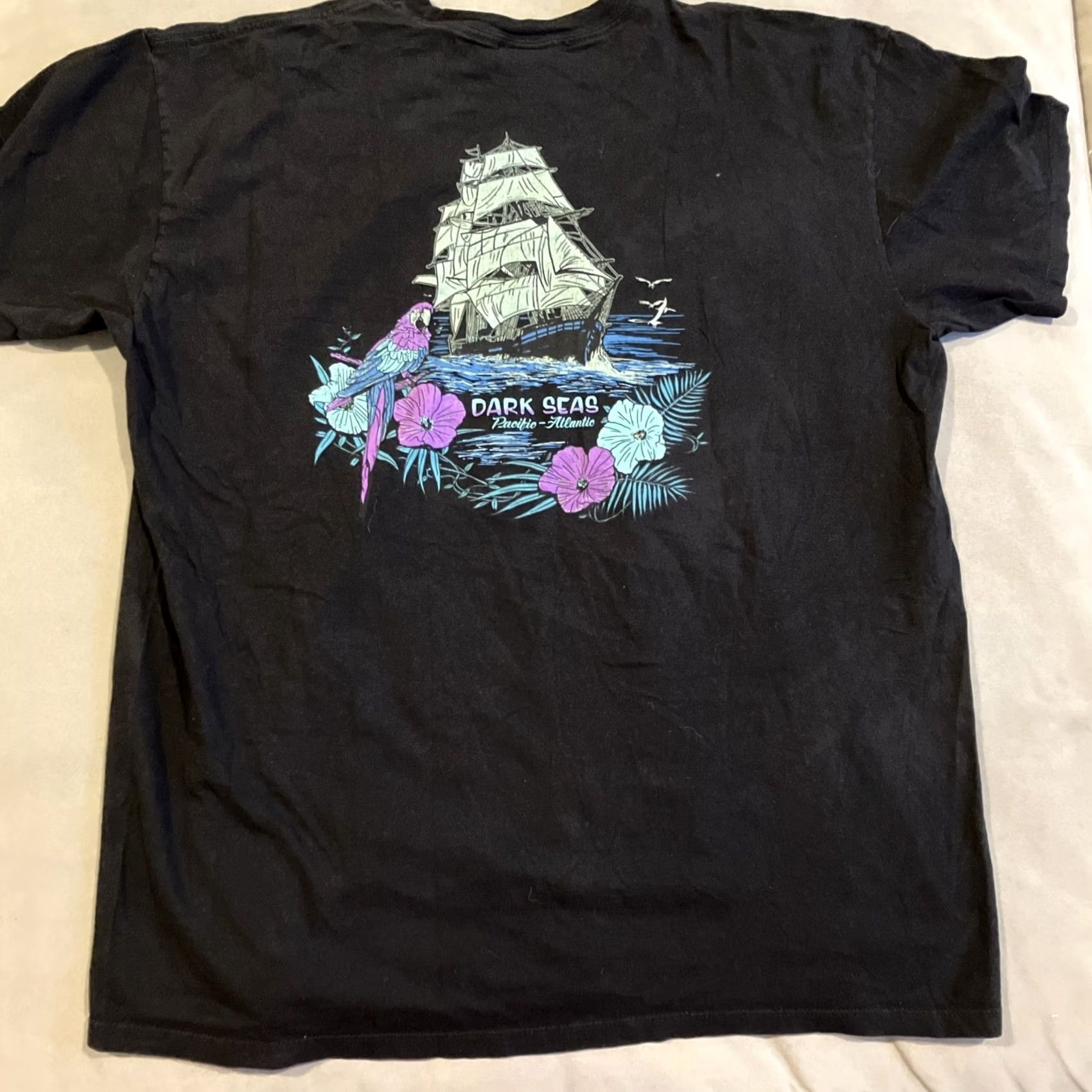 Vintage Dark Seas T-Shirt Men XL Black Cotton Nautical Theme Crew Neck Short Sleeve Pacific Atlantic Graphic Print Size US XL / EU 56 / 4 - 4 Thumbnail