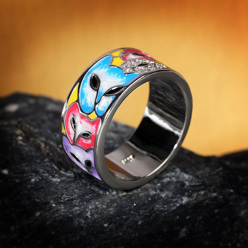 Jewelry Enamel Cat Head Handmade Enamel Ring Size ONE SIZE - 2 Thumbnail