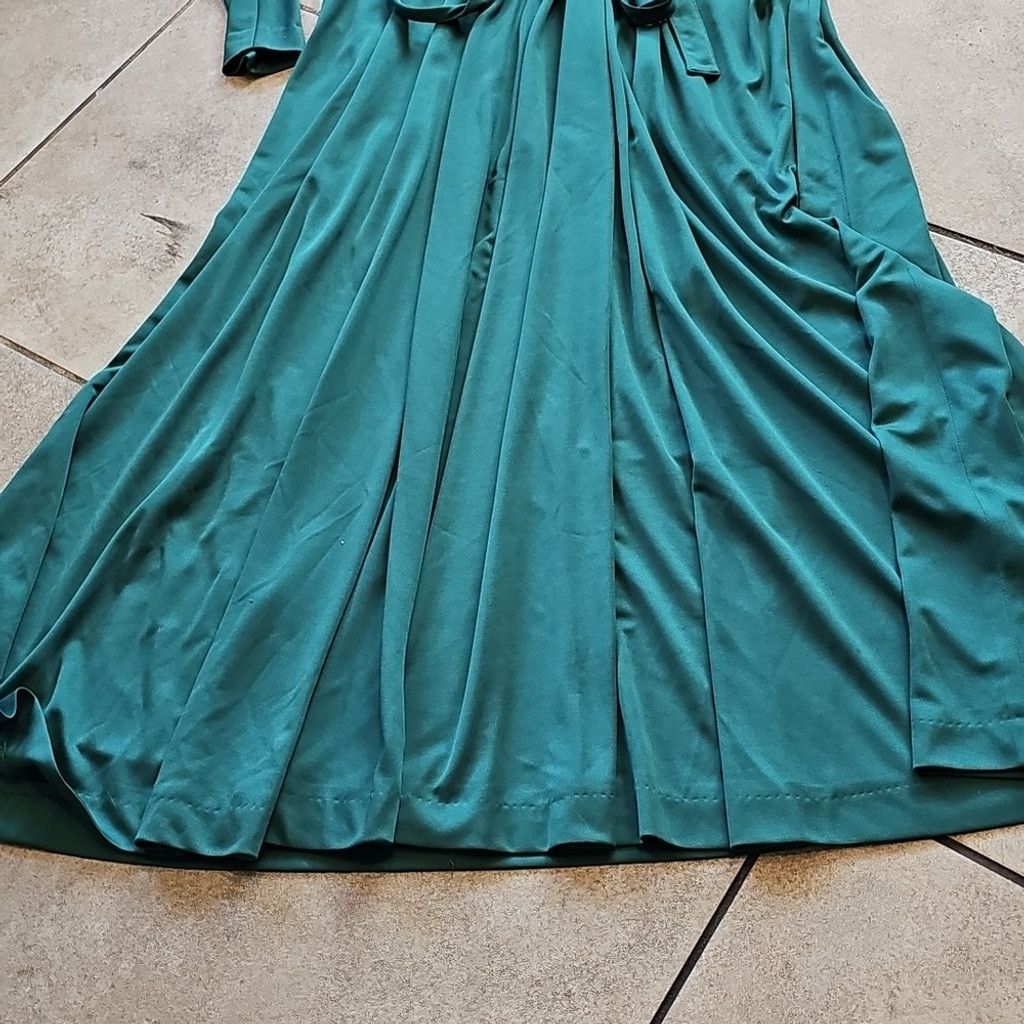 The Unbranded Brand Victor Costa Green Neck Tie Maxi Flowy Long Sleeve Dress M Size M / US 6-8 / IT 42-44 - 4 Thumbnail