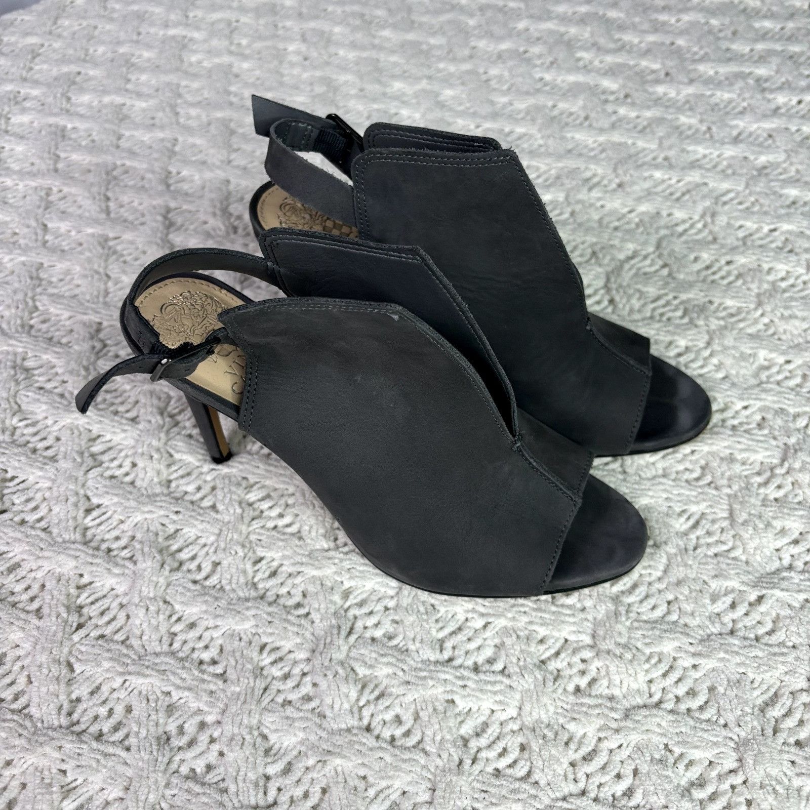 Vince Camuto Vince Camuto Catina Gray Suede Peep Toe Stiletto Heel Slingb Size US 7 / IT 37 - 5 Thumbnail