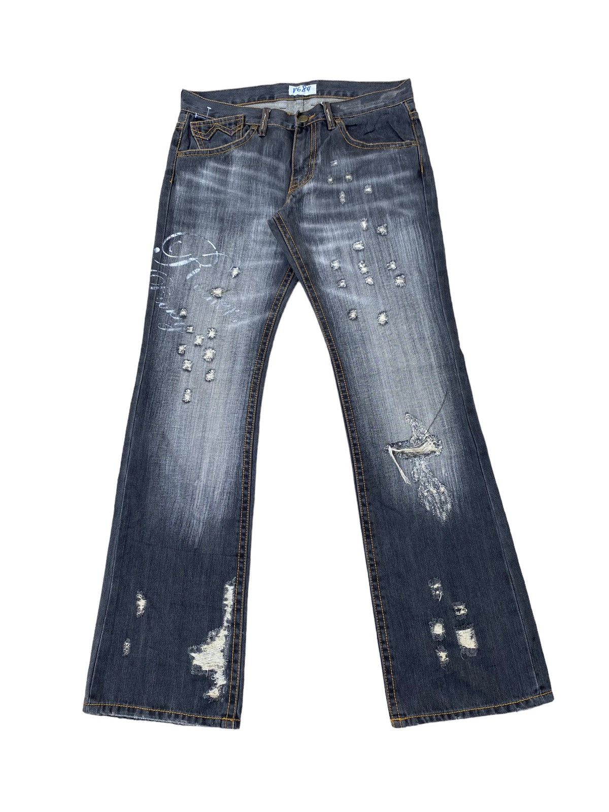 image of Distressed Denim x If Six Was Nine Vintage Rattle Trap Flare Pant in Black, Men's (Size 32)