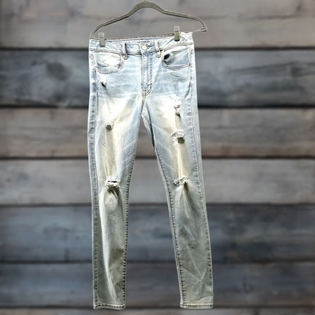 American Eagle Outfitters American Eagle Outfitters Hi-Rise Jegging Slim Womens Size 6 Distressed Light Wash Denim Blue Size 28" / US 6 / IT 42 - 1 Thumbnail