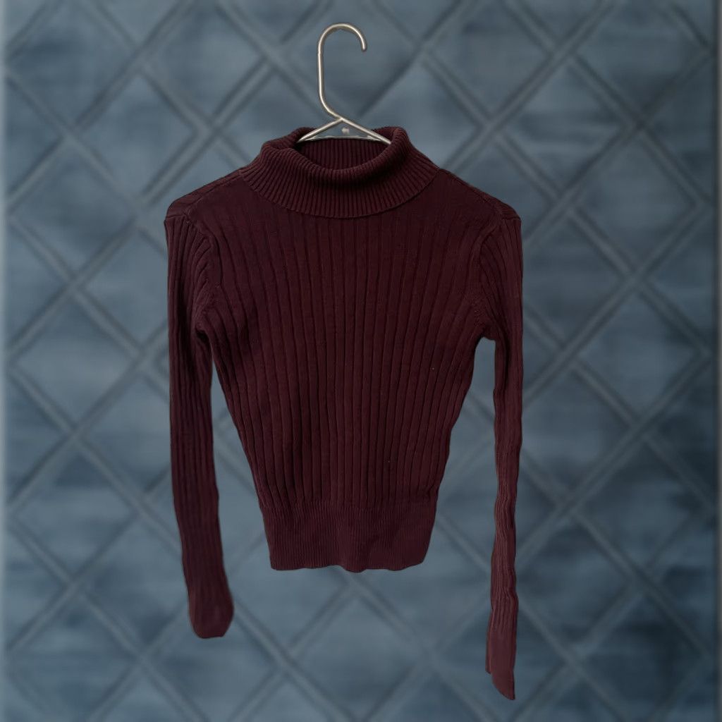 Aeropostale VINTAGE Aeropostale Turtleneck Sweater Ladies Juniors SZ M Maroon Knit Ribbed Top Size M / US 6-8 / IT 42-44 - 1 Thumbnail