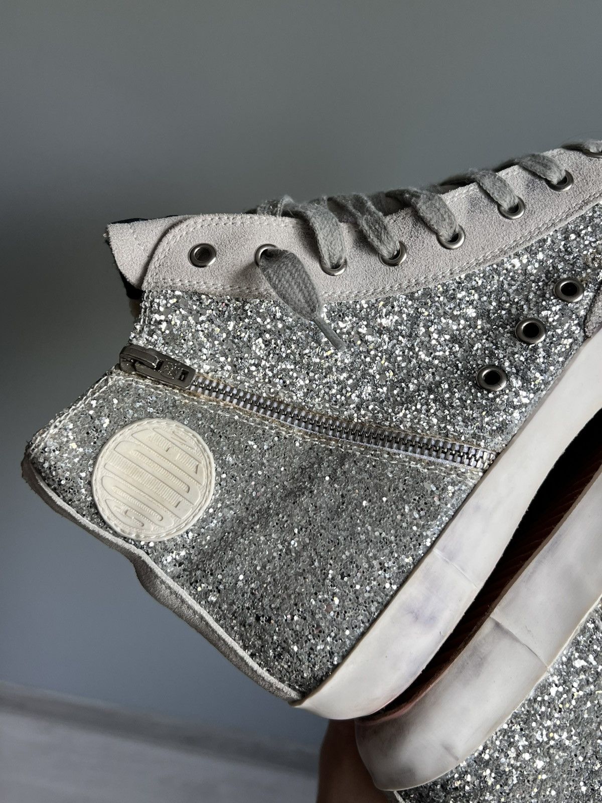 Golden Goose Golden Goose Superstar Glitter Silver High-Top Sneakers Size US 12.5 / EU 45-46 - 10 Thumbnail