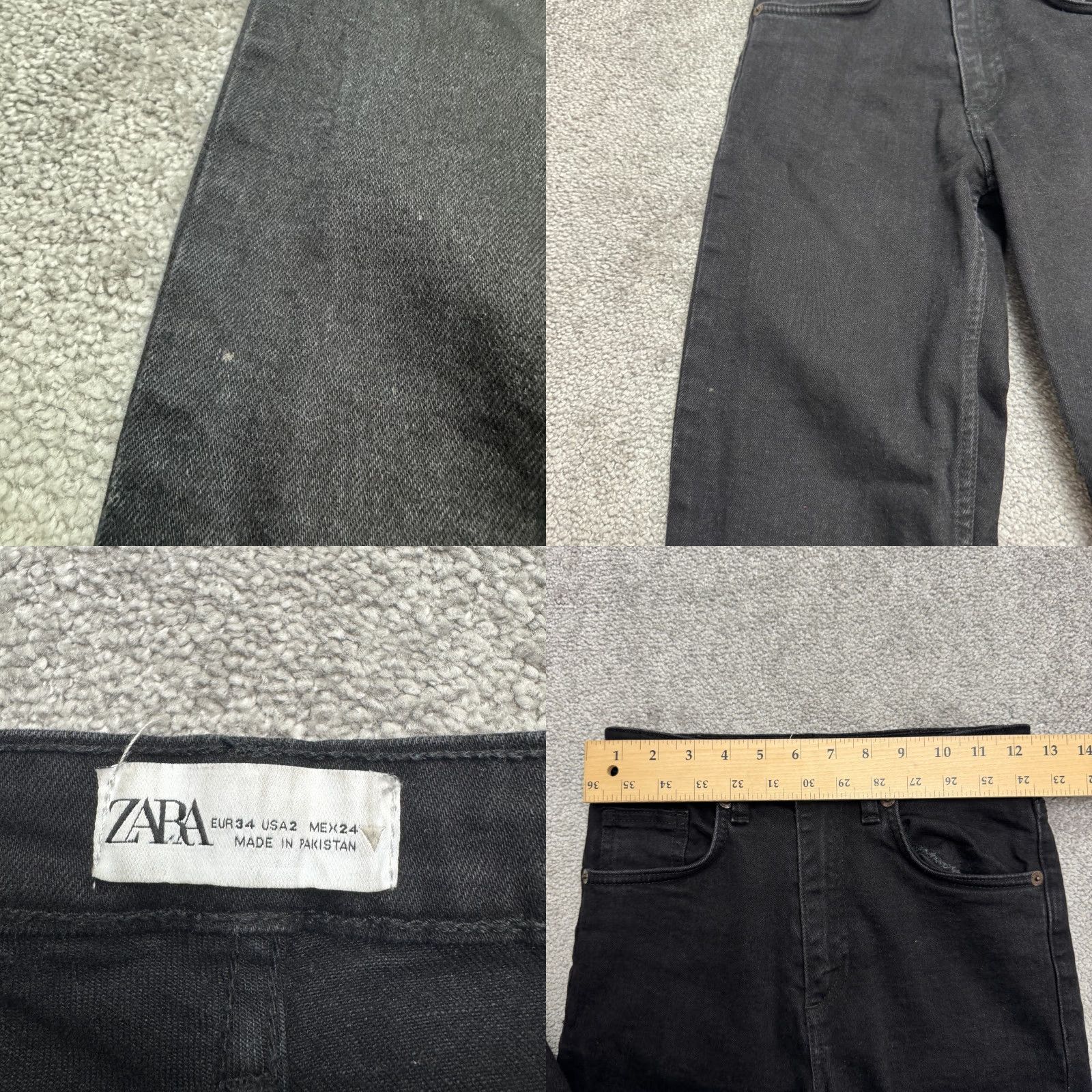 Zara Zara Jeans Womens Black Denim Wide-Leg High Rise 25x26 5-Pocket Stretch Baggy Casual City Outdoor Streetwear Size 26" / US 2 / IT 38 - 8 Thumbnail