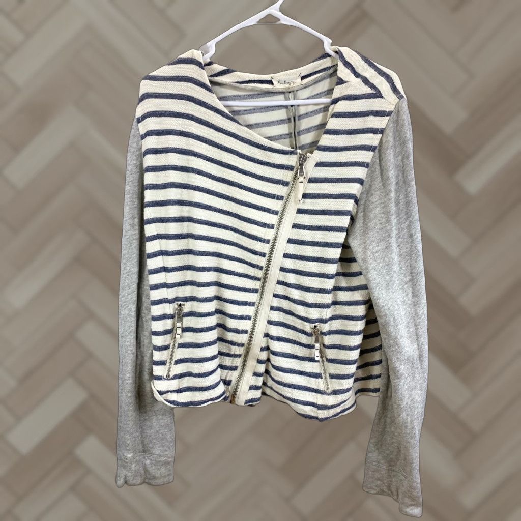 Lou & Grey Lou & Grey By Loft Striped Zip Up Moto Jacket L Gray Shirt Womens Casual Size L / US 10 / IT 46 - 1 Thumbnail
