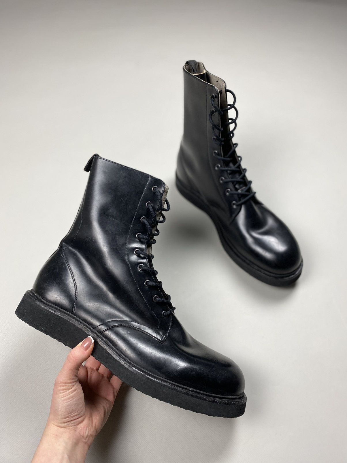 Allsaints Shaw Leather Combat Boots Shoes Size Eu 46 / Us 13 in Black, Men's