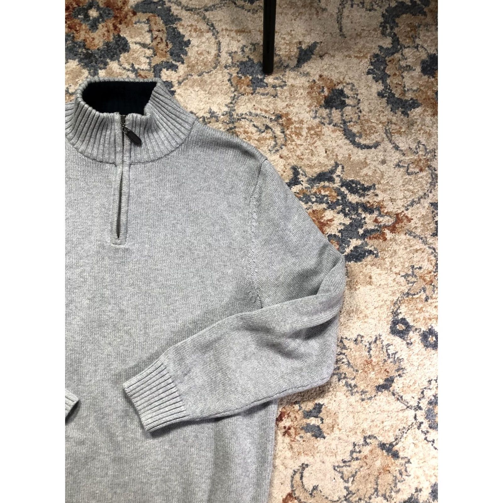 Vintage LL Bean Sweater Mens Medium Gray 100% Cotton Quarter Zip Mock Neck Knit Size US M / EU 48-50 / 2 - 4 Thumbnail