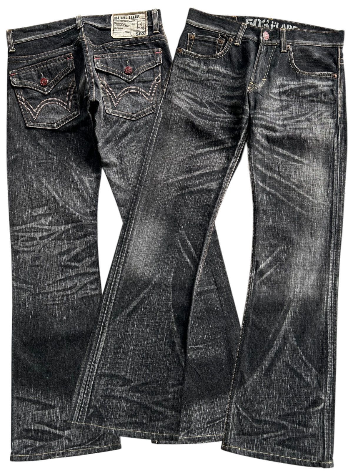 FLARE EDWIN BLUE TRIP 503 JAPANESE DISTRESSED DENIM JEANS