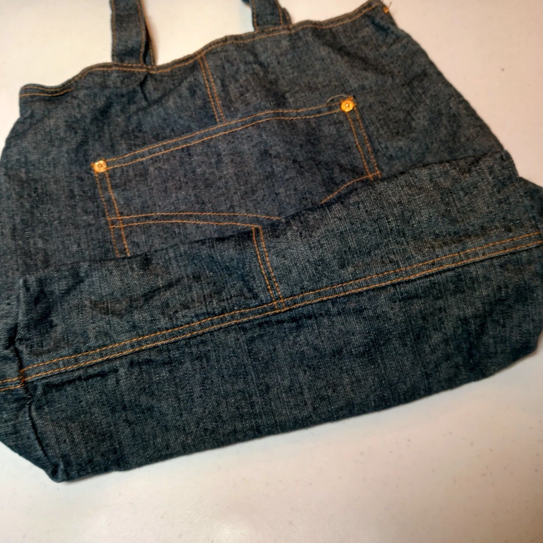 Market Blue Jean Denim Tote Bag Dark Wash Cotton Shopping Market Classic Retro Indigo Size 32" / US 10 / IT 46 - 7 Thumbnail
