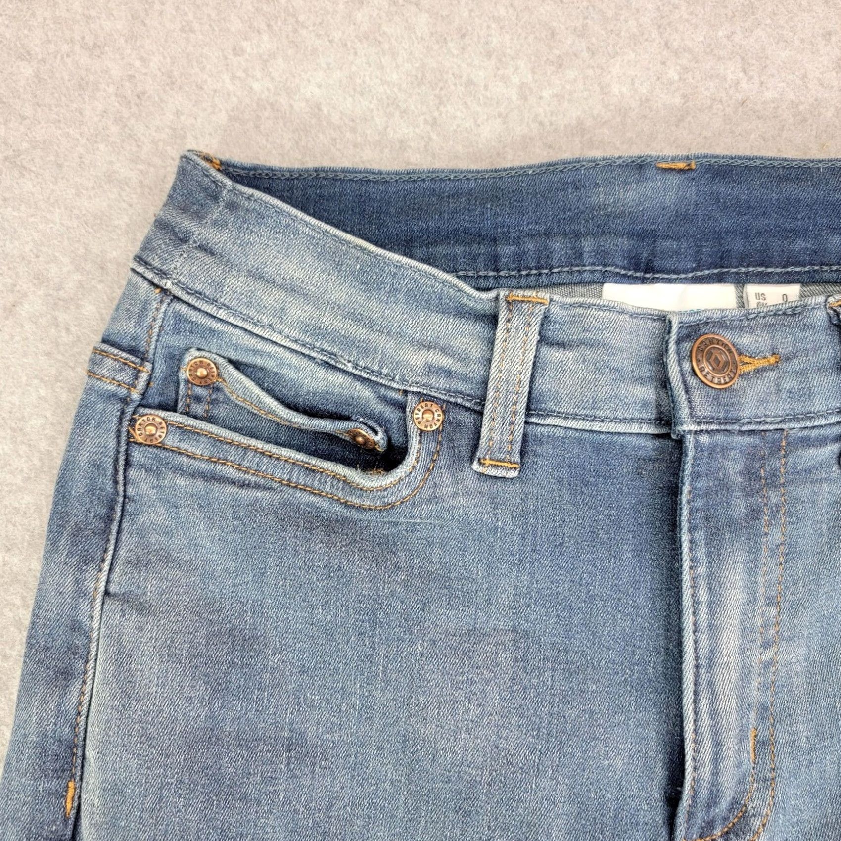 Denime Canyon Retreat Jeans Womens 0 Light Wash Blue Distressed Straight Stretch Denim Size 25" / US 0 / IT 36 - 2 Thumbnail