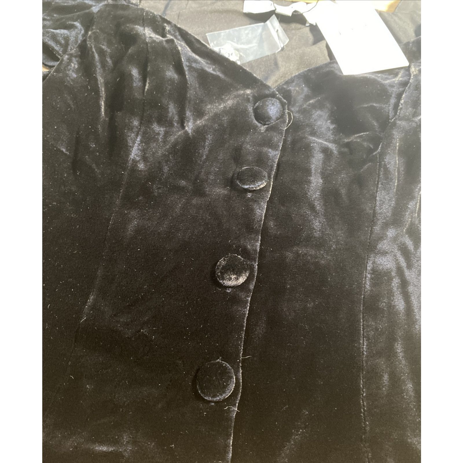 Joie Joie Juniper Velvet Flutter Sleeve Blouse Top Black Caviar Size M / US 6-8 / IT 42-44 - 7 Thumbnail