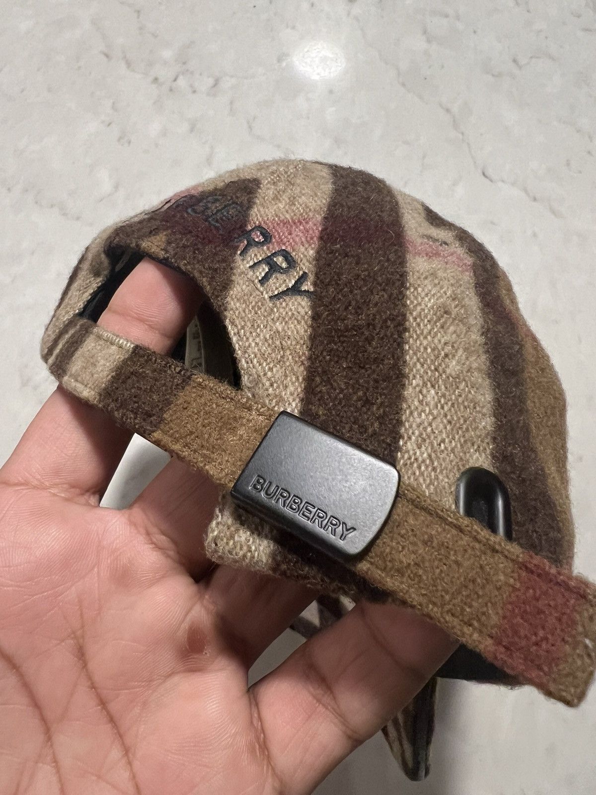 Burberry Burberry Lambskin Trim Check Wool Baseball Cap Size ONE SIZE - 4 Thumbnail