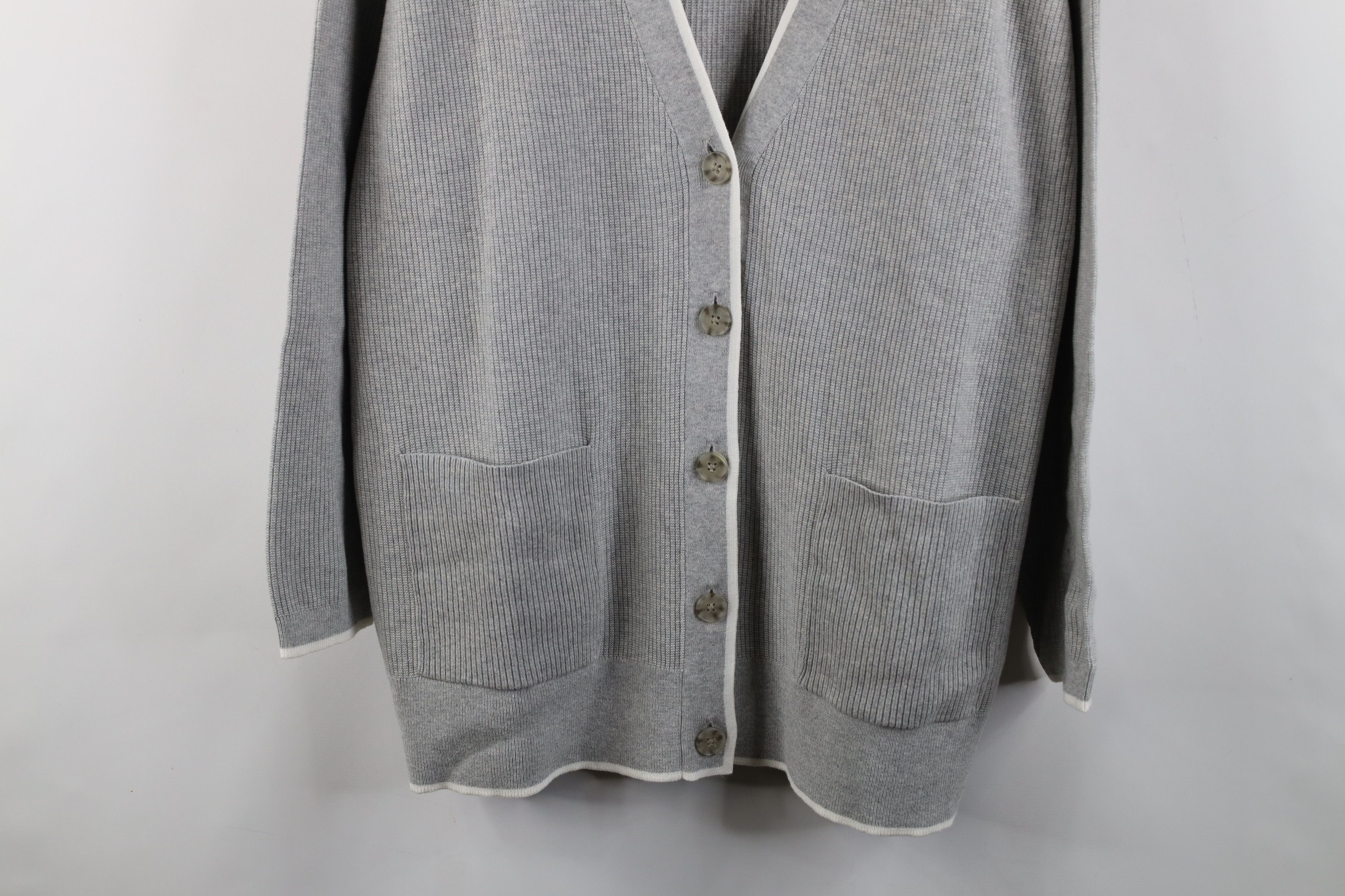 Lands' End × Vintage Vintage Lands End Cotton Ribbed Knit Cardigan Sweater Gray Size XXL / US 16-18 / IT 52-54 - 3 Thumbnail