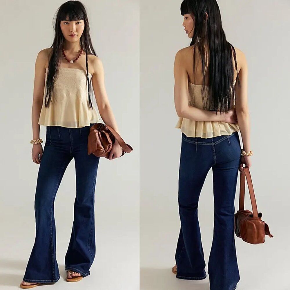 Free People New Free People We The Free Kiera Pull-On Flare Blue Nights Size 29" - 1 Thumbnail