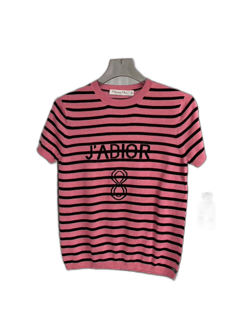 Dior pink striped short sleeve knit