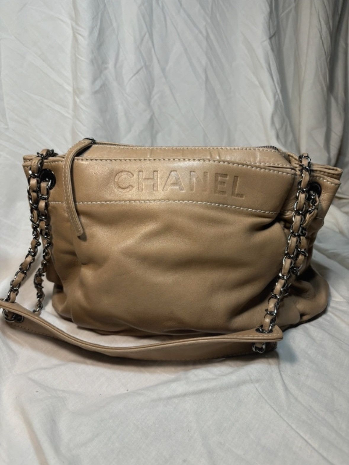 Chanel CHANEL Lax Accordion Lamb skin Light Beige Leather bag Size ONE SIZE - 2 Thumbnail