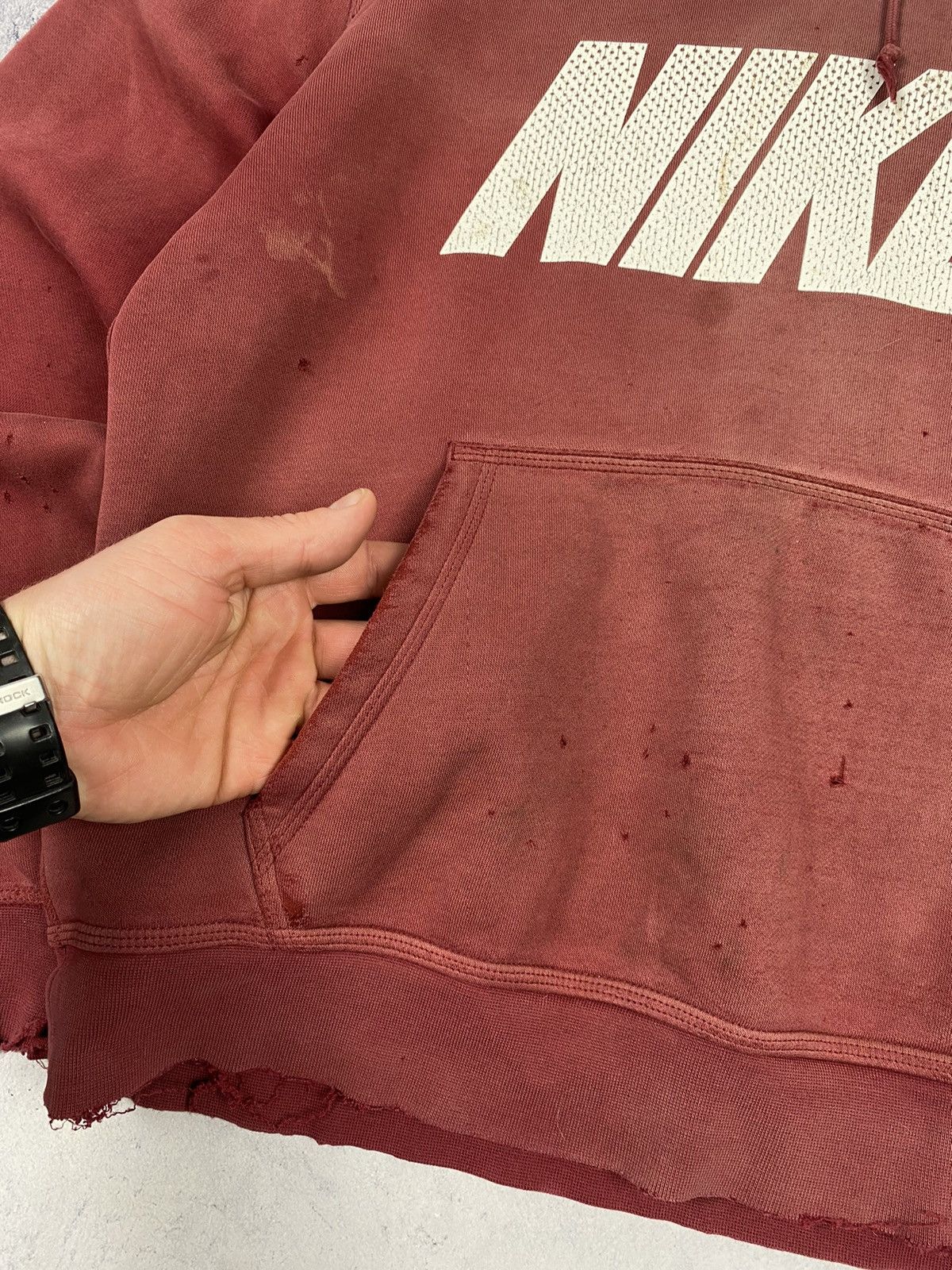 Nike × Vintage Vintage 00s Nike Big Logo Swoosh Distressed Hoodie y2k Drill Size US S / EU 44-46 / 1 - 7 Thumbnail