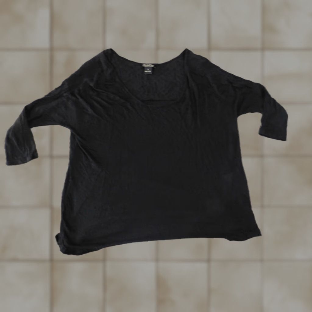 Lucky Brand Lucky Brand Blouse Womens M Black Crew Neck Long Sleeve Rayon Casual Modern Basic Stretch Lightweight Vintage: No hole Size M / US 6-8 / IT 42-44 - 1 Thumbnail