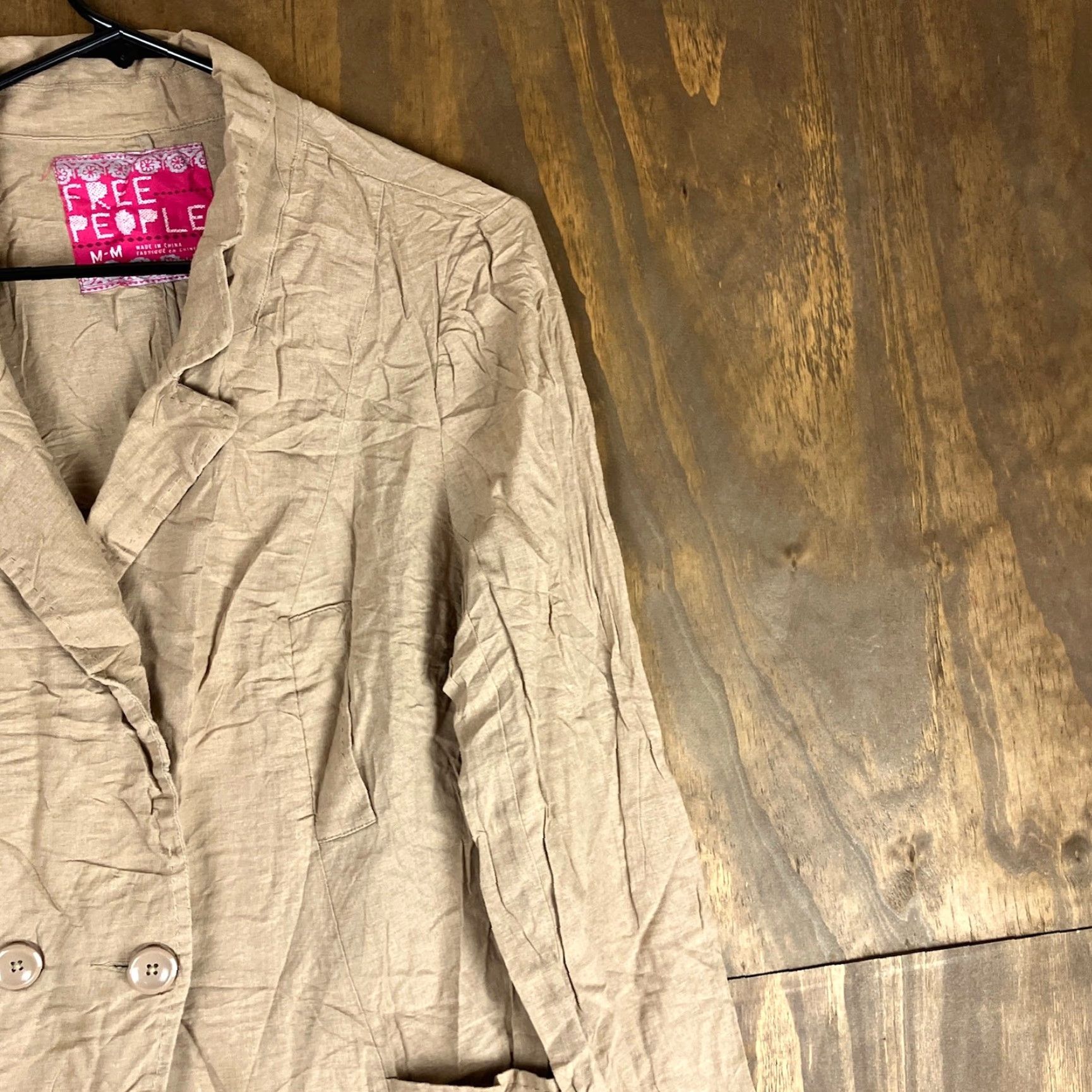 Free People Free People Jacket Tan Button Down Long Sleeve Linen Blend Medium Womens Jacket Size M / US 6-8 / IT 42-44 - 5 Thumbnail