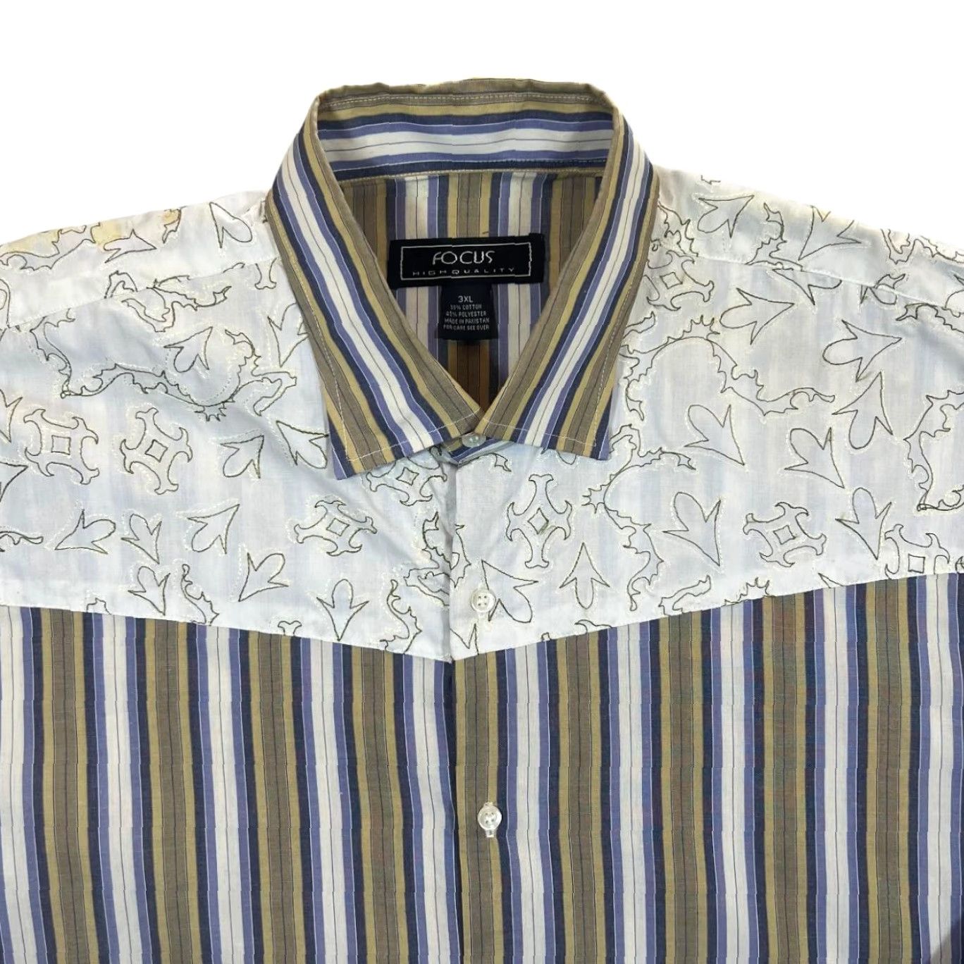 Vintage Focus Western Style Striped Long Sleeve Shirt 3XL Mens Multicoloured Brown/Blue/White Patterned Button-Up Shirt Size US XXL / EU 58 / 5 - 2 Thumbnail