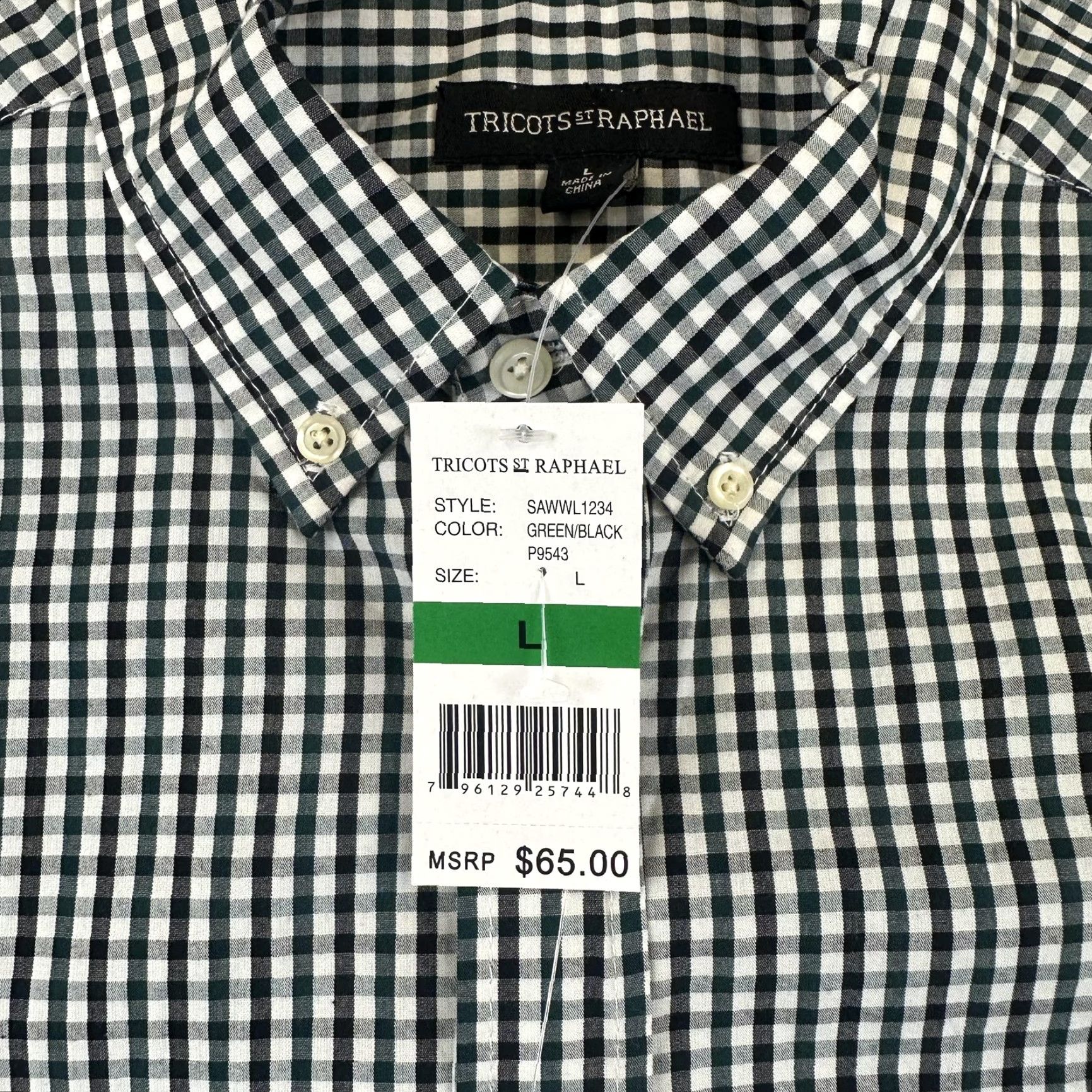 Vintage Tricots St Raphael Shirt Mens Large Green Black Check Button Down Casual New Size US L / EU 52-54 / 3 - 4 Thumbnail