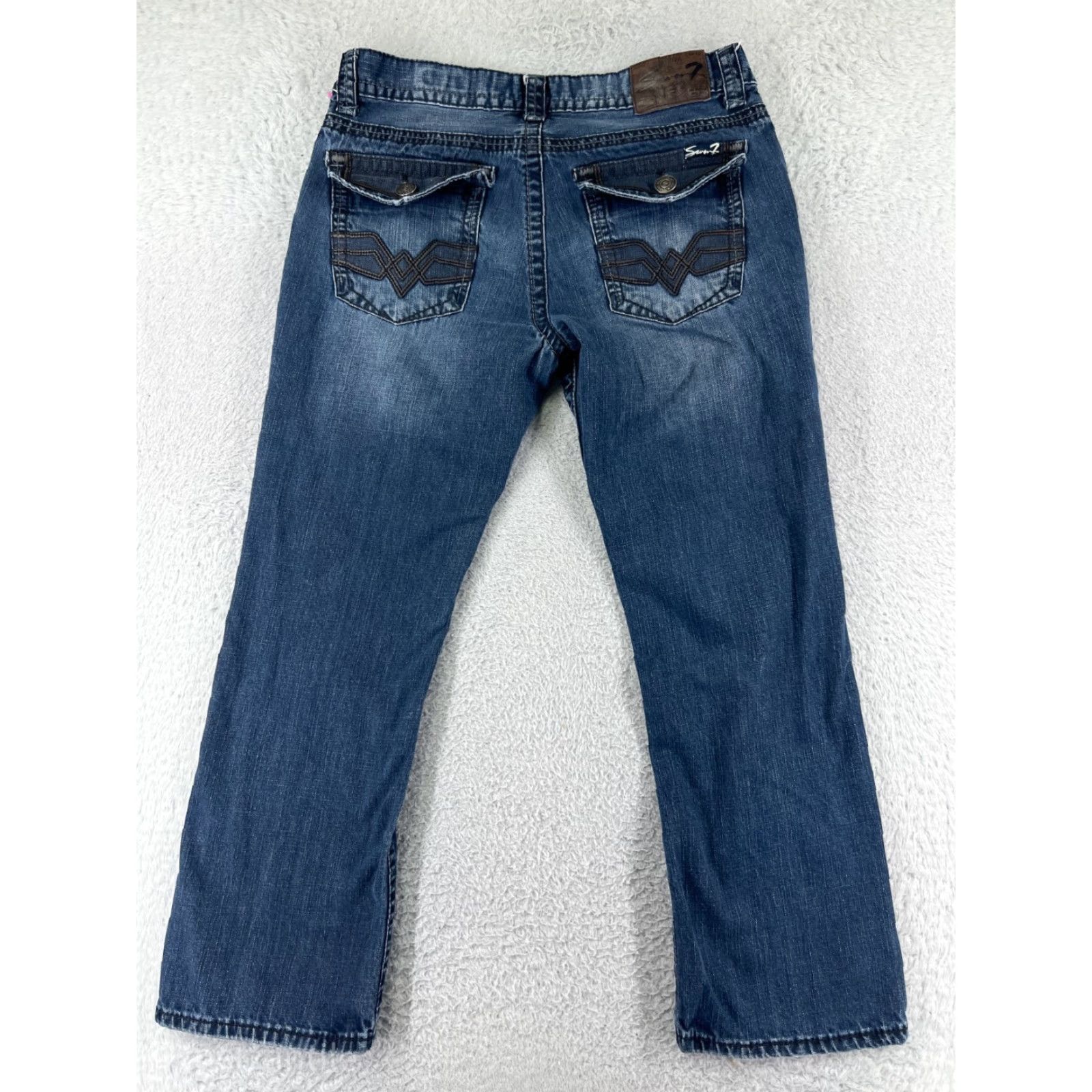 Vintage Seven7 Womens Jeans 34 Blue Denim Distressed Straight Embroidered 100% Cotton Size 24" / US 00 / IT 34 - 2 Thumbnail