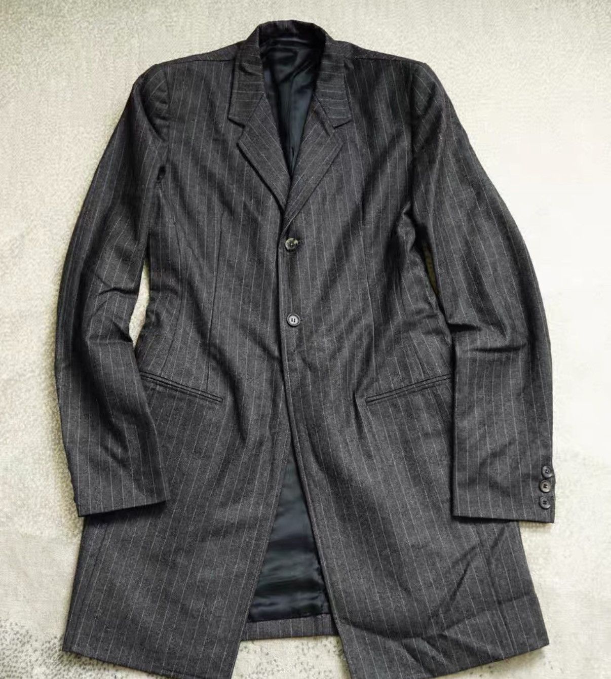 Yohji Yamamoto Yohji Yamamoto Tailored Waist Striped Wool Coat Size M / US 6-8 / IT 42-44 - 3 Thumbnail
