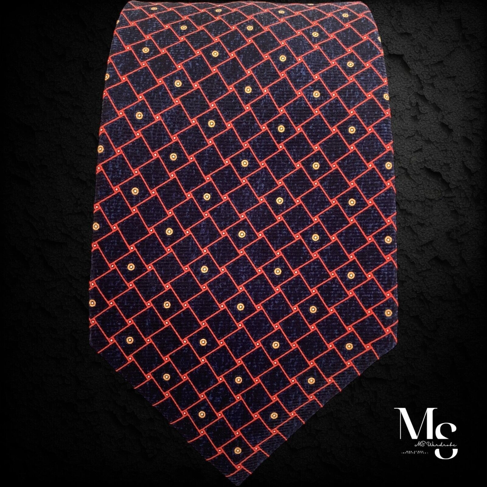Bvlgari BVLGARI SEVENFOLD Navy Red Geometric Silk Tie Made In Italy Size ONE SIZE - 9 Thumbnail