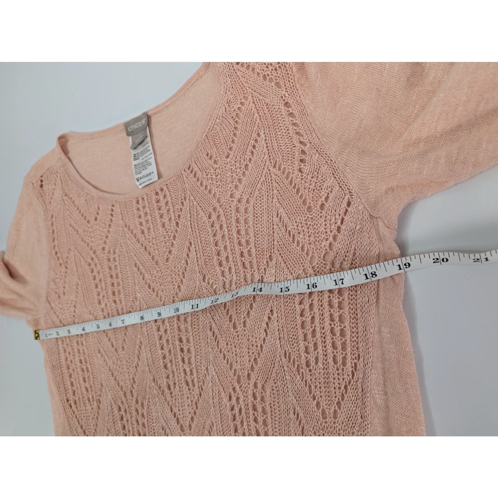 Vintage Chico's Pointelle-Stitch Blush Peach Short Sleeve Light Sweater Size M Pink Women Pullover Size M / US 6-8 / IT 42-44 - 5 Thumbnail