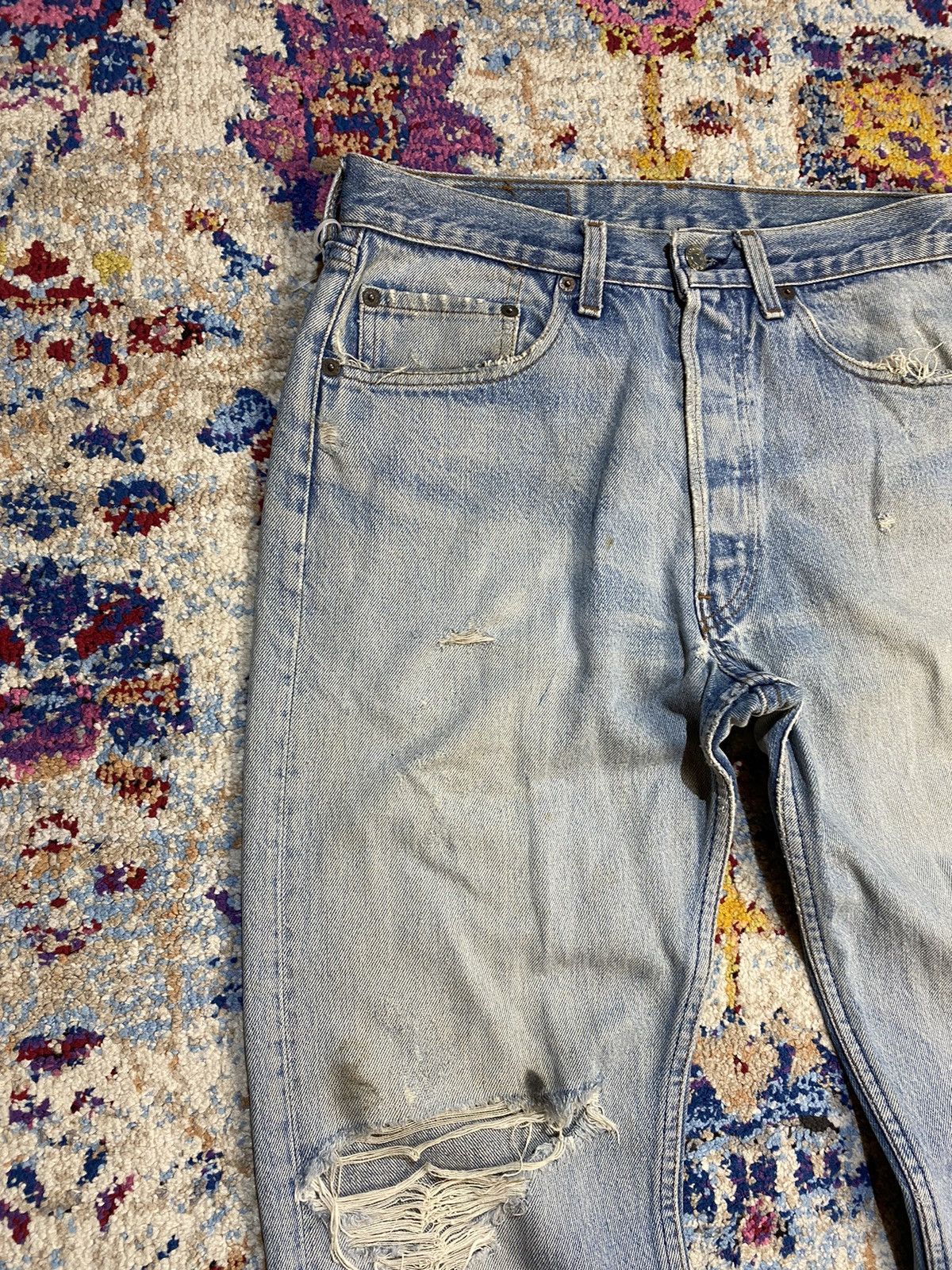 Levi's × Vintage 60's Levis Destroyed Washed Blue Rindem Jeans Size US 30 / EU 46 - 7 Thumbnail