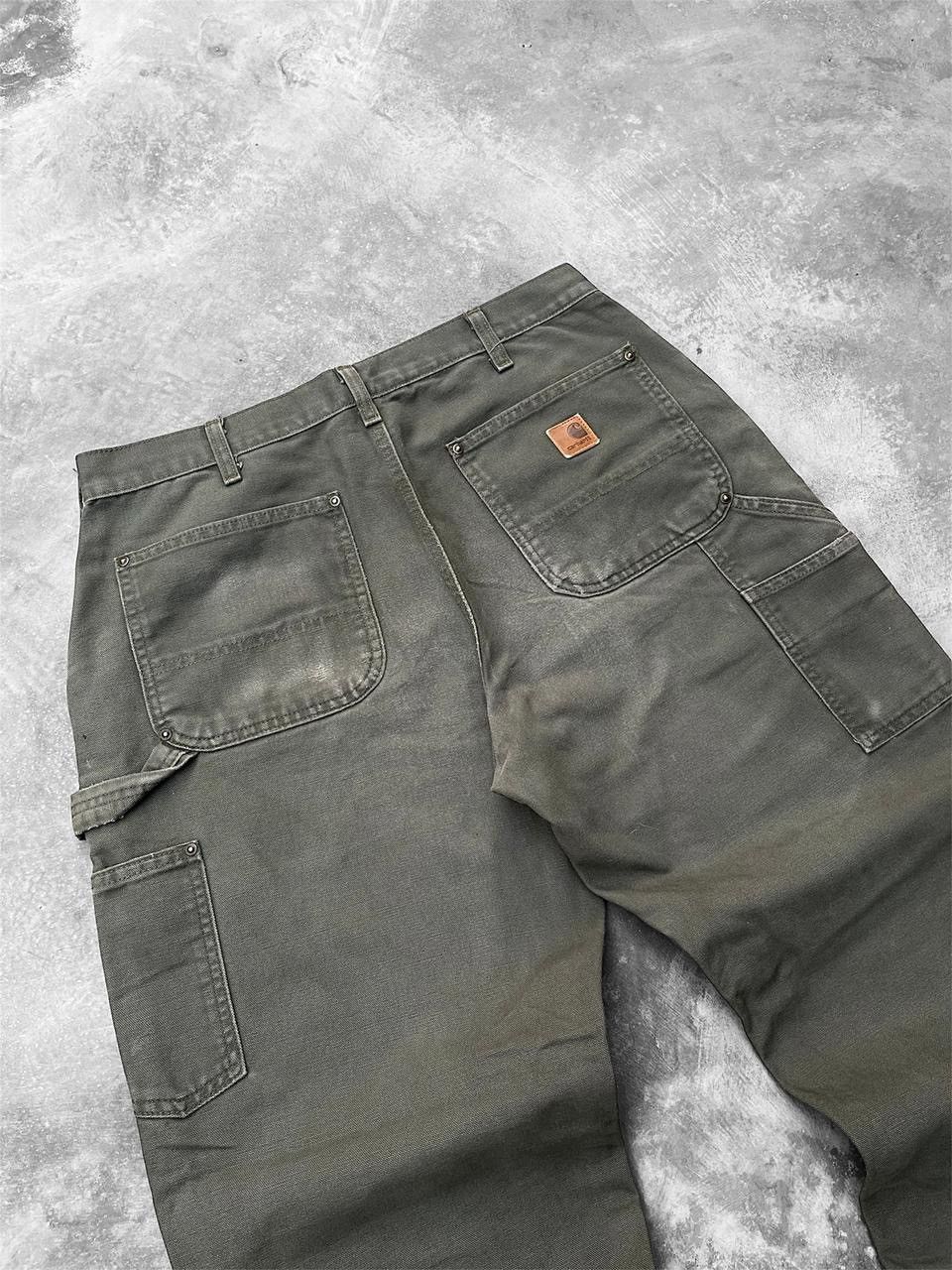 Carhartt Faded Mosgreen Distressed Carhartt Doublekne Pant B136-MOS Size US 34 / EU 50 - 7 Thumbnail
