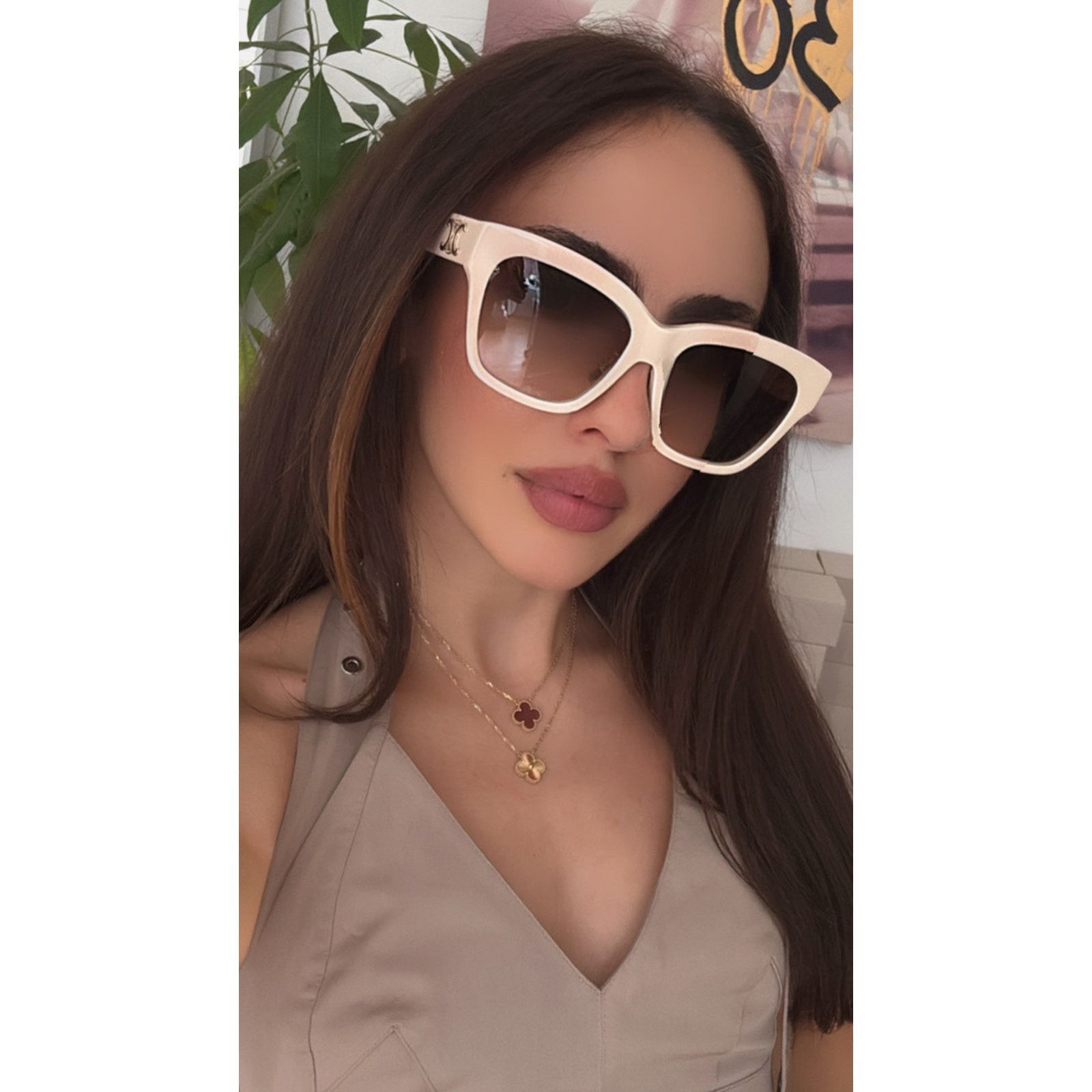 Celine NEW Celine CL40253F Triomphe Cat Eye Ivory White Sunglasses Size ONE SIZE - 4 Thumbnail