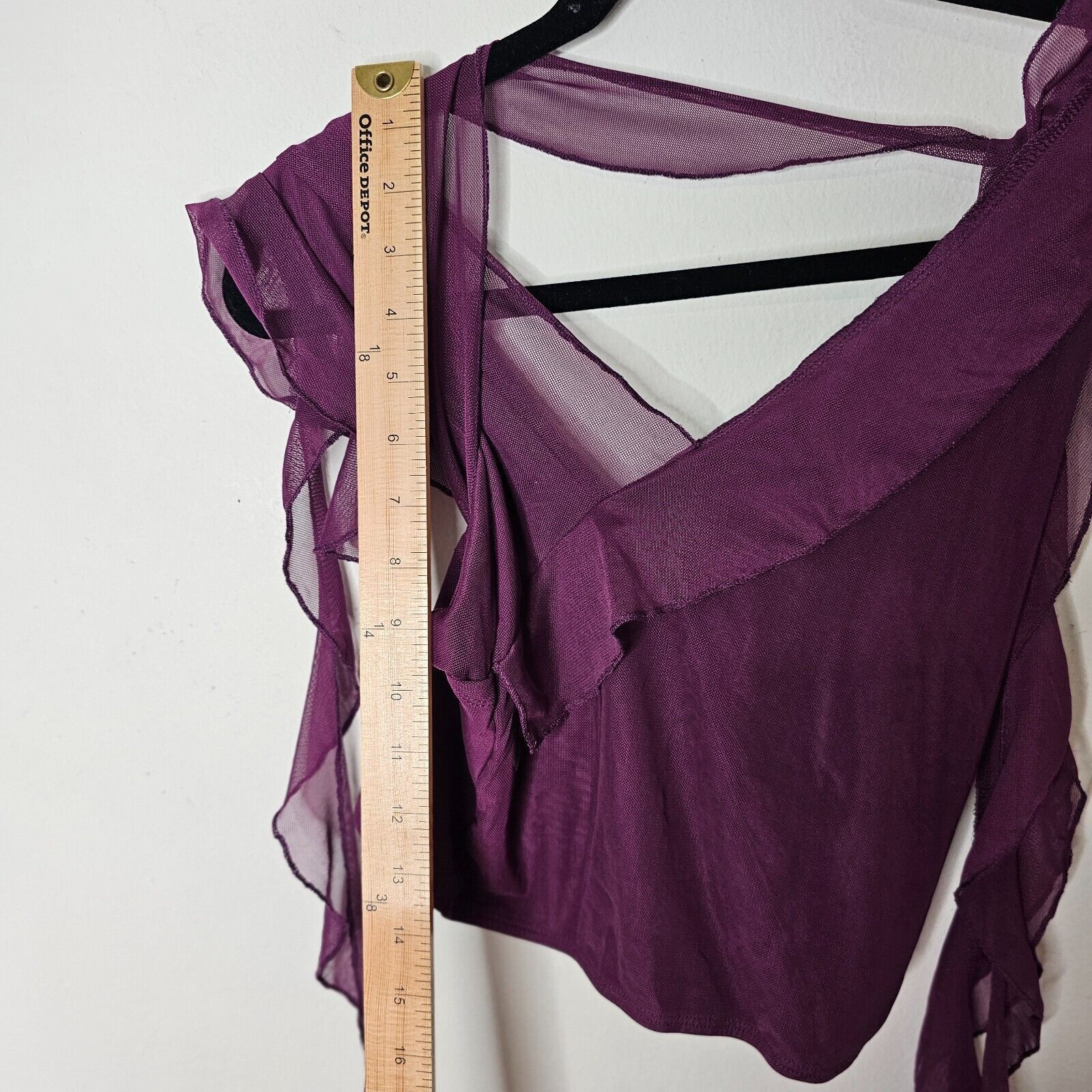 Cider Cider Purple Sleeveless Ruffle Mesh Faux Wrap Tie Neck Top S Size S / US 4 / IT 40 - 5 Thumbnail