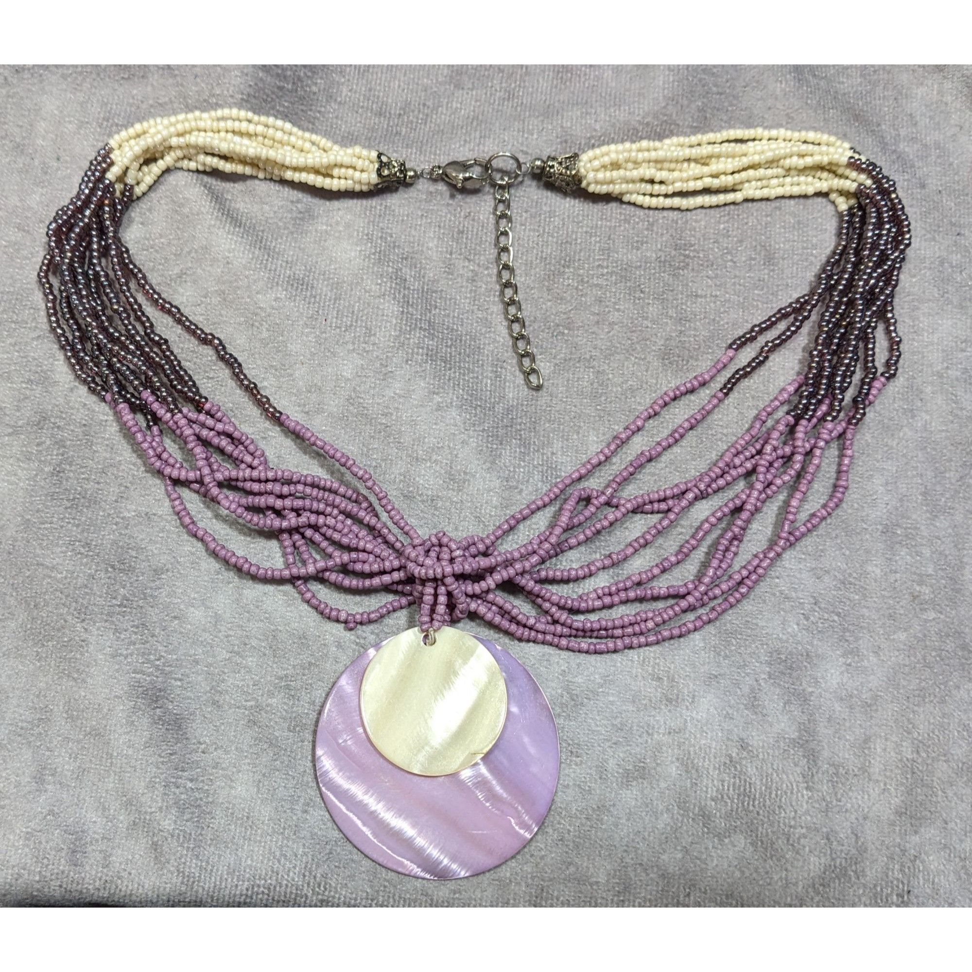 Other Neutral Mermaidcore Purple And White Glass Beaded Shell Pend Size ONE SIZE - 6 Thumbnail