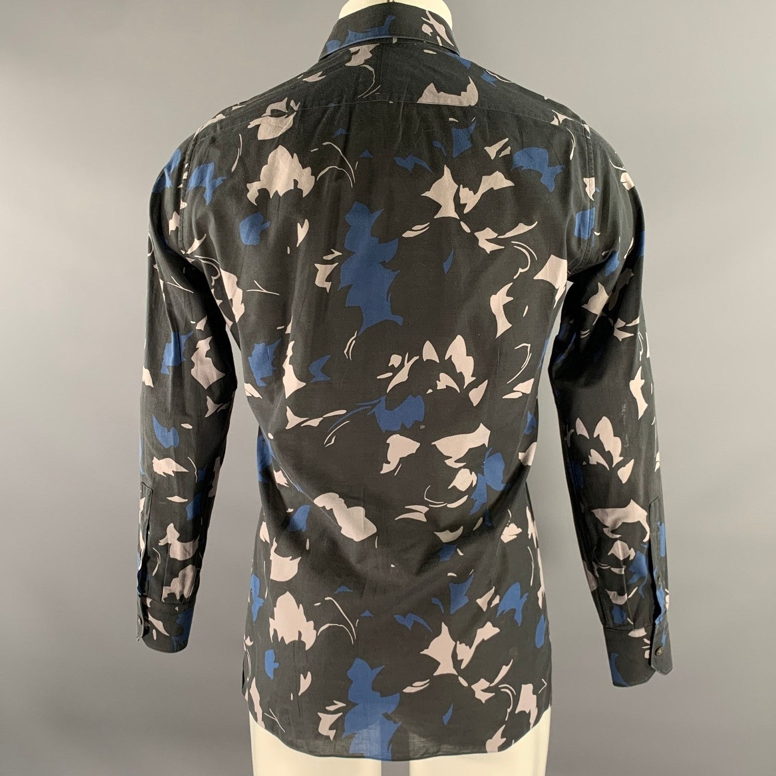 Lanvin LANVIN Black Grey Blue Abstract Floral Cotton Long Sleeve Size US S / EU 44-46 / 1 - 4 Thumbnail