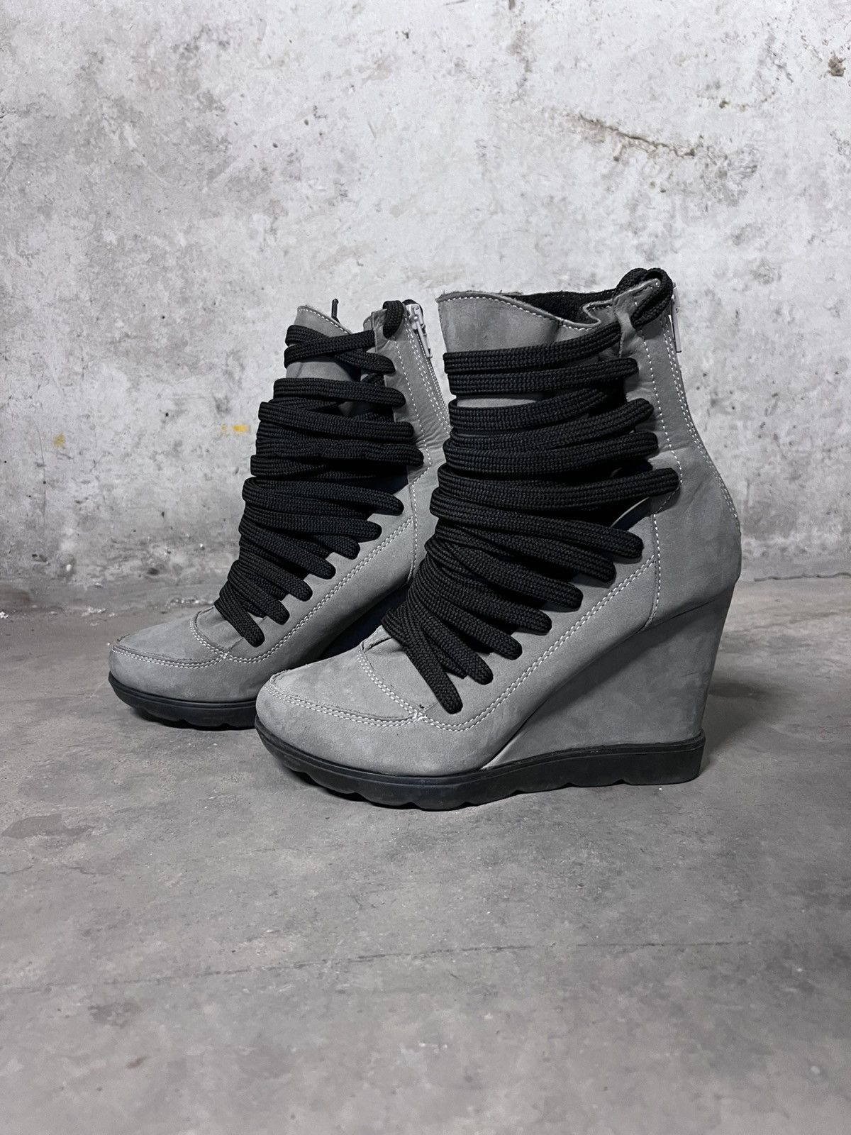 Vintage Real Leather Wedge Laced High Top Avant Garde Shoes Size US 7 / IT 37 - 3 Thumbnail