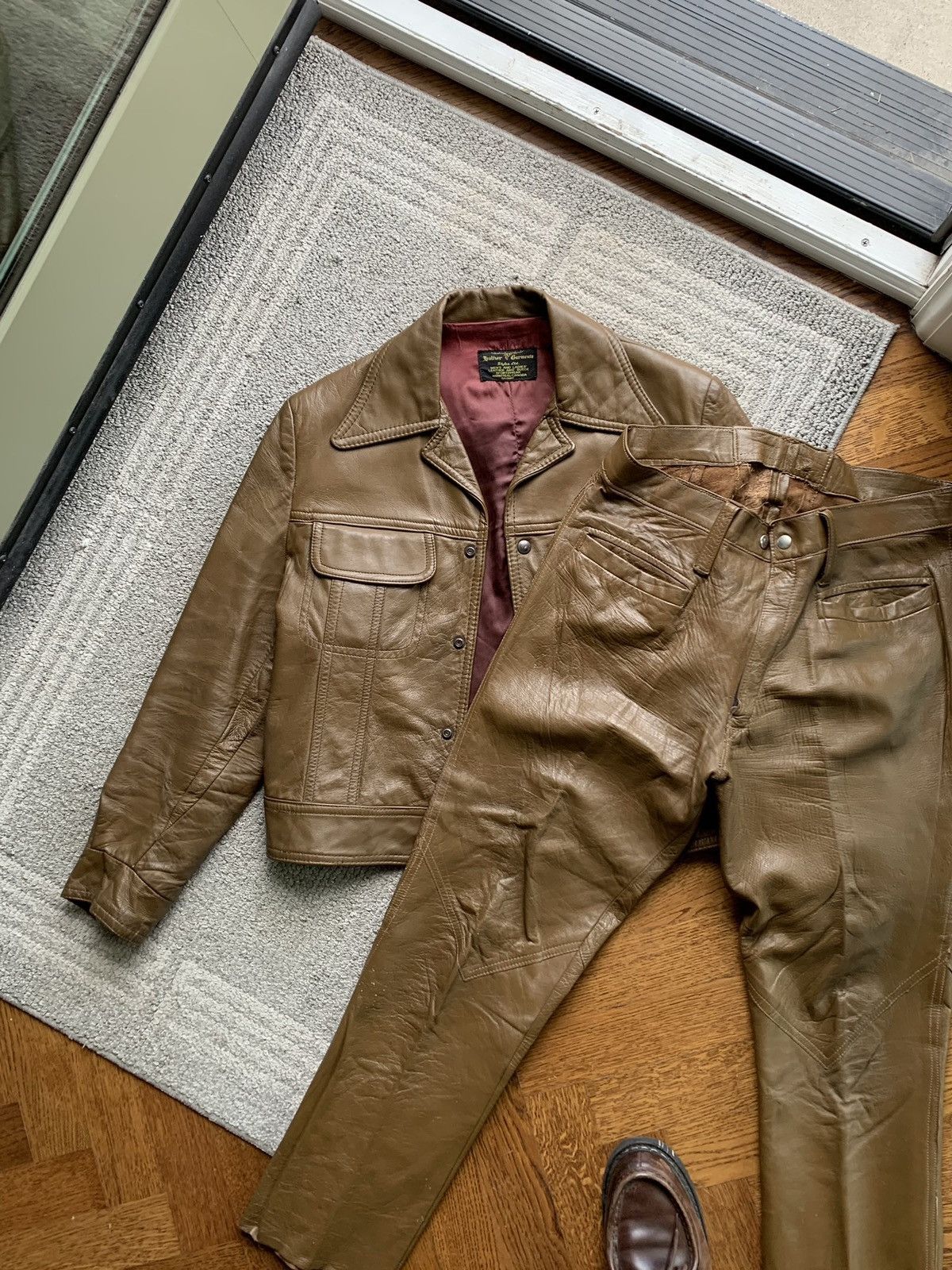 Danier × Vintage 1970s Leather Jacket Pants Vintage Matching Two Piece Set 60 Size M / US 6-8 / IT 42-44 - 19 Thumbnail