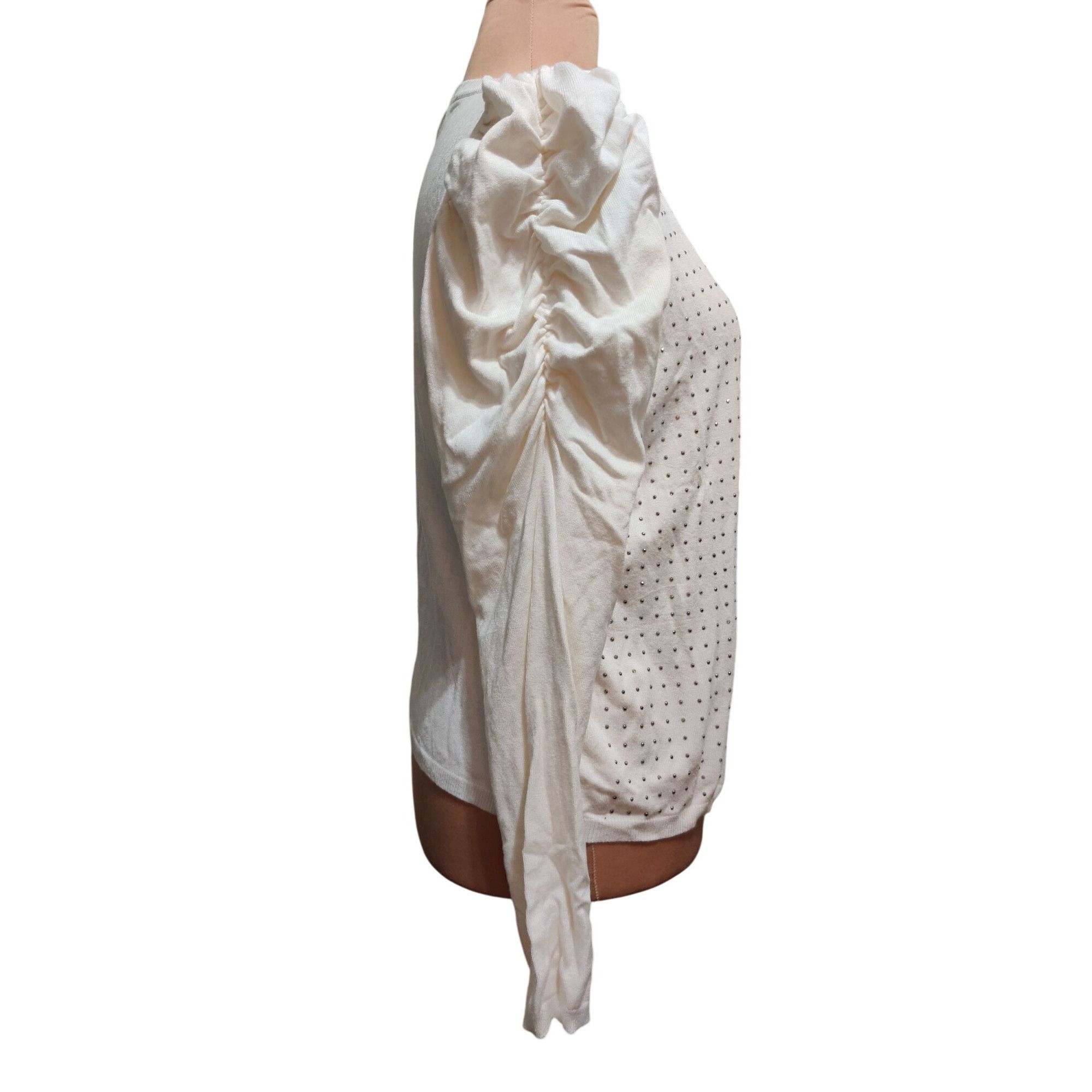 Other Joseph A L Womens Top Cream Long Sleeve Rhinestone Puff Shou Size L / US 10 / IT 46 - 4 Thumbnail