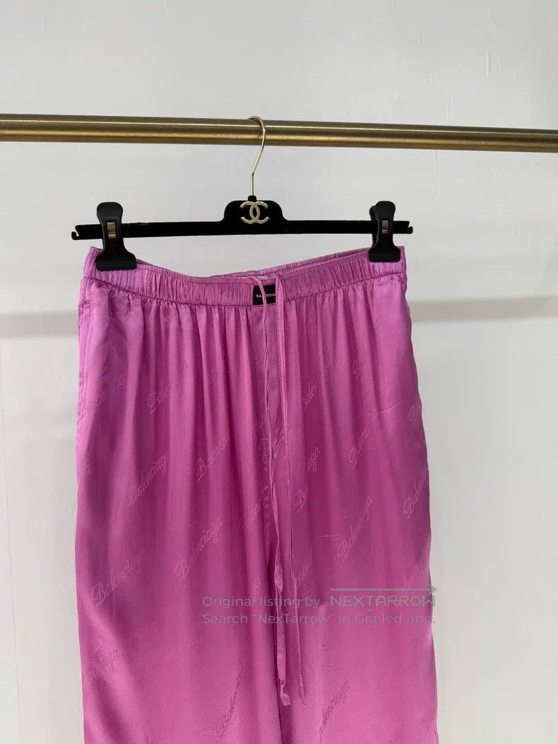 Balenciaga Balenciaga Barbie Pink Bulletproof Letter Logo Silk Pants Size 33" - 2 Thumbnail